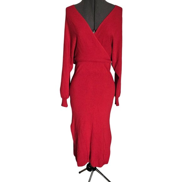 Petal&pup crossover knit dress Midi doleman sleeve medium gray - Picture 4 of 14